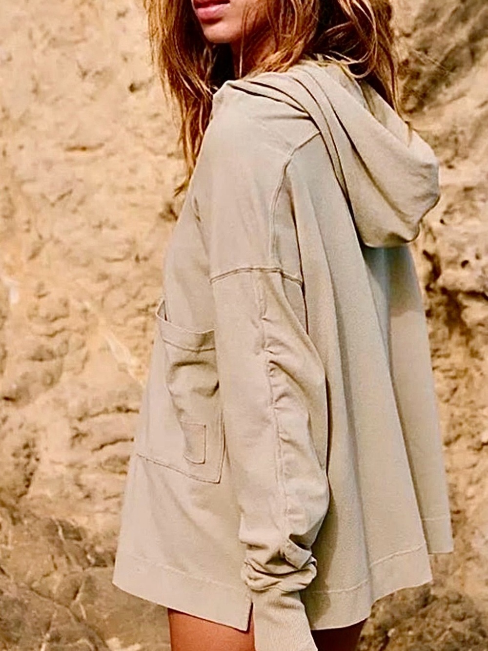 Free People Movement Hot Shot Hooded Layer Slouchy Layering Hoodie Tan Neutral L - Picture 4 of 15
